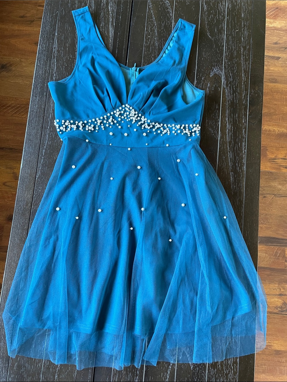 SHEIN Teal Pearl-Embellished Midi Dress